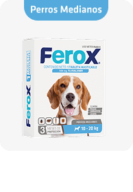 Empaque de Ferox Medianos, tableta masticable de Fluralaner para perros de 10-20 Kg